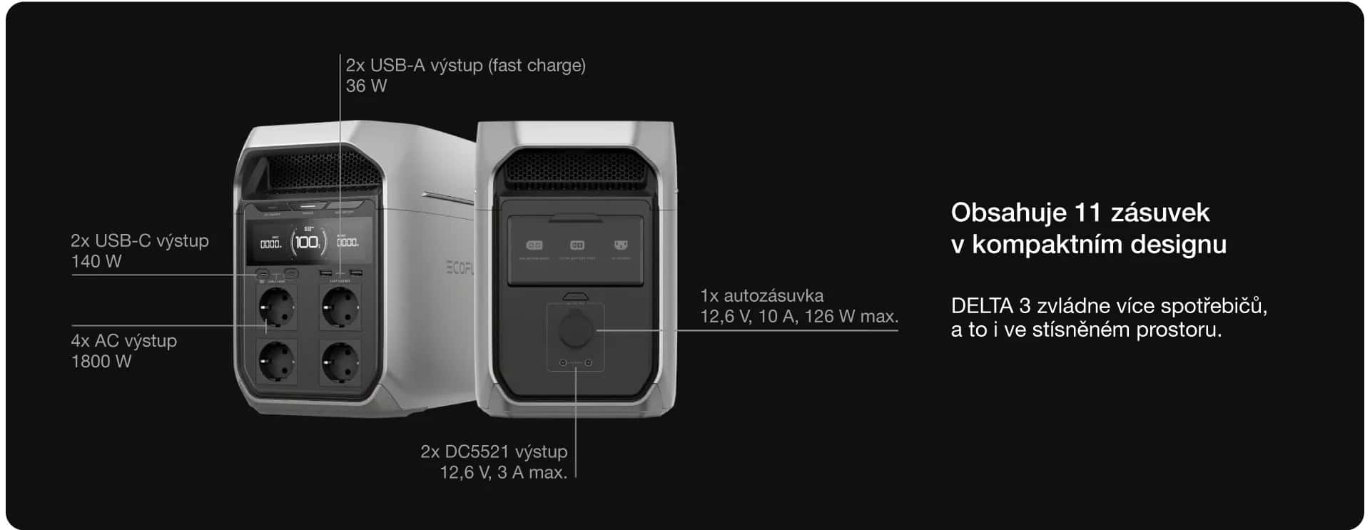 EcoFlow - DELTA 3 Plus - bateriová stanice s mnoho porty